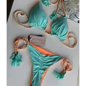 New Women Bikini Backless Rope Triangle Swimsuit Multicolor Swimming Beach