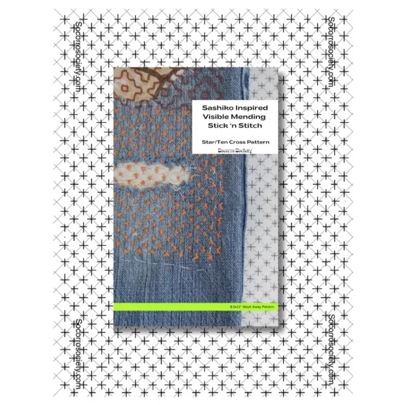 Socorro Society Wash-Away Visible Mending Pattern, 10 Cross-Star Designs for Sewing Supplies & Fabric Repair