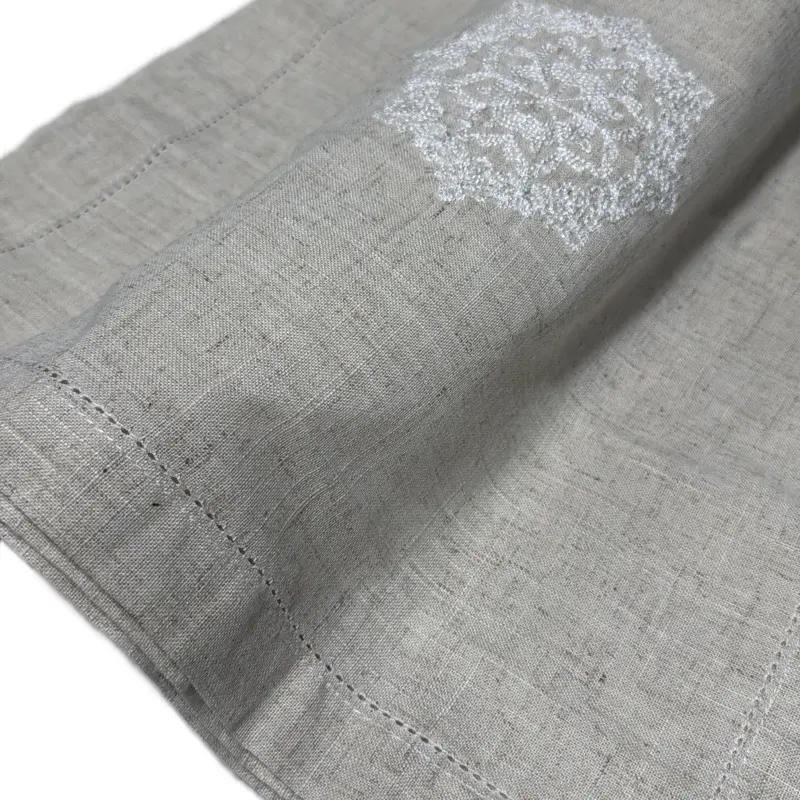 Set of 4 Natural Beige Linen Dinner Napkins – 17” x 17” Embroidered Square
