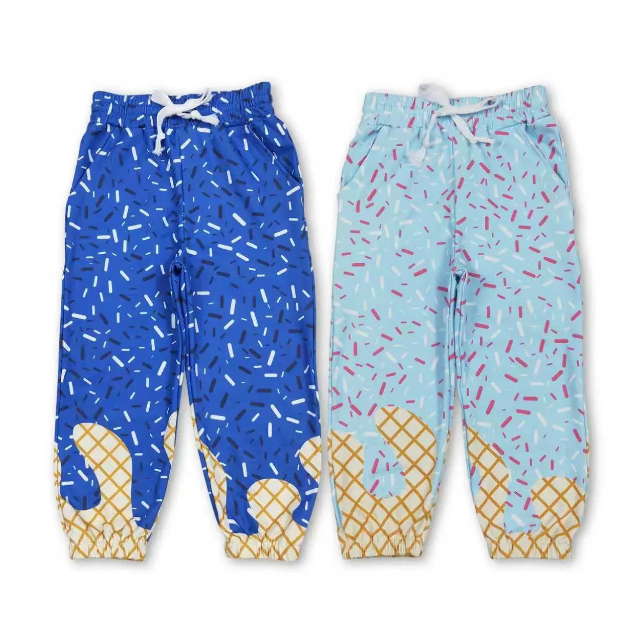 Boy's Athletic Sweatpants, Solid Blue Cotton Blend Jogger Trackpants, Kids Activewear Sports Pants with Elastic Waist, Print