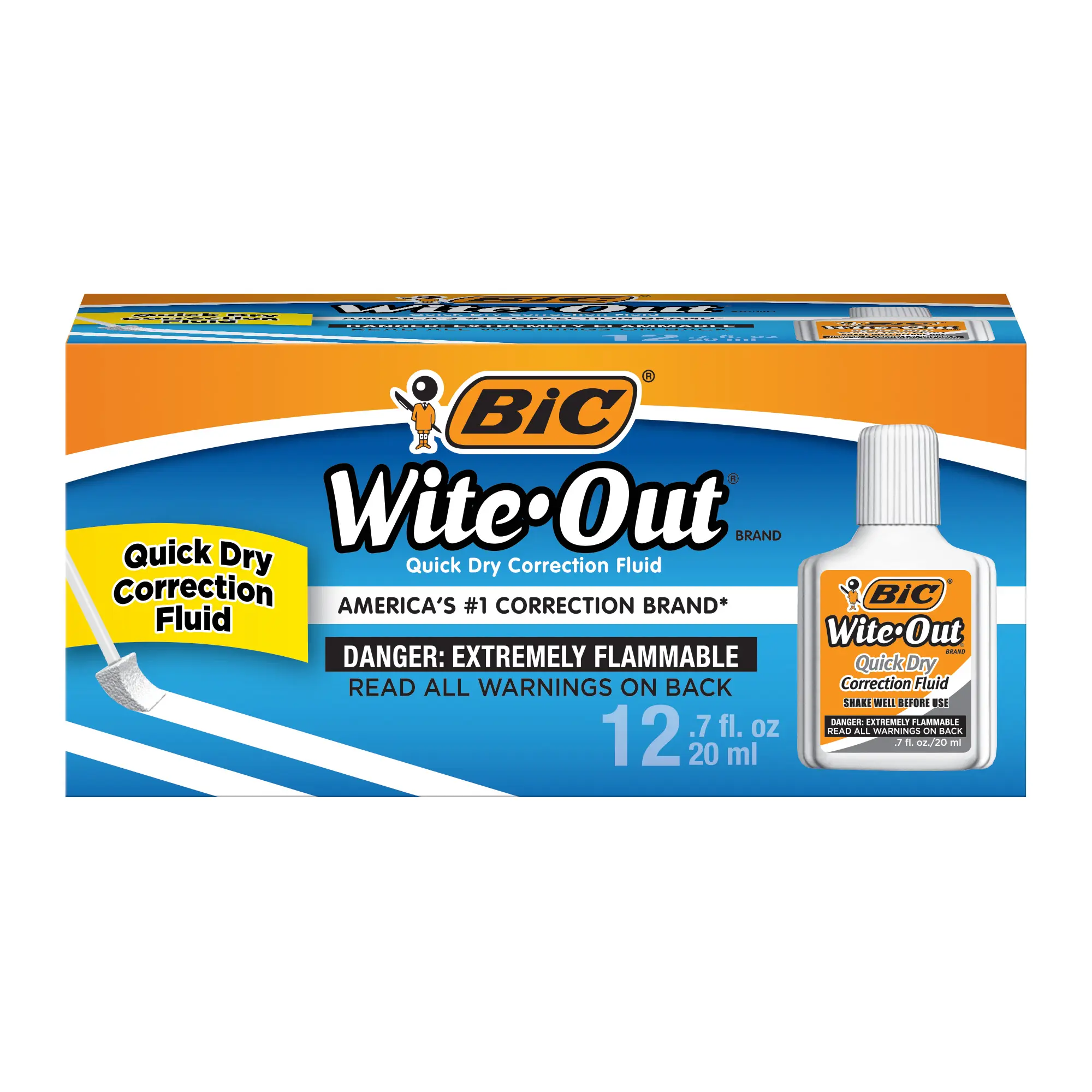 BIC Wite-Out Brand Quick Dry Correction Fluid, 20 ml Bottles, White, 12-Count