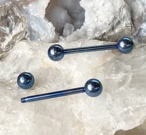 PAIR Blue Titanium Nipple Barbells Tongue Rings 14g - choose your length