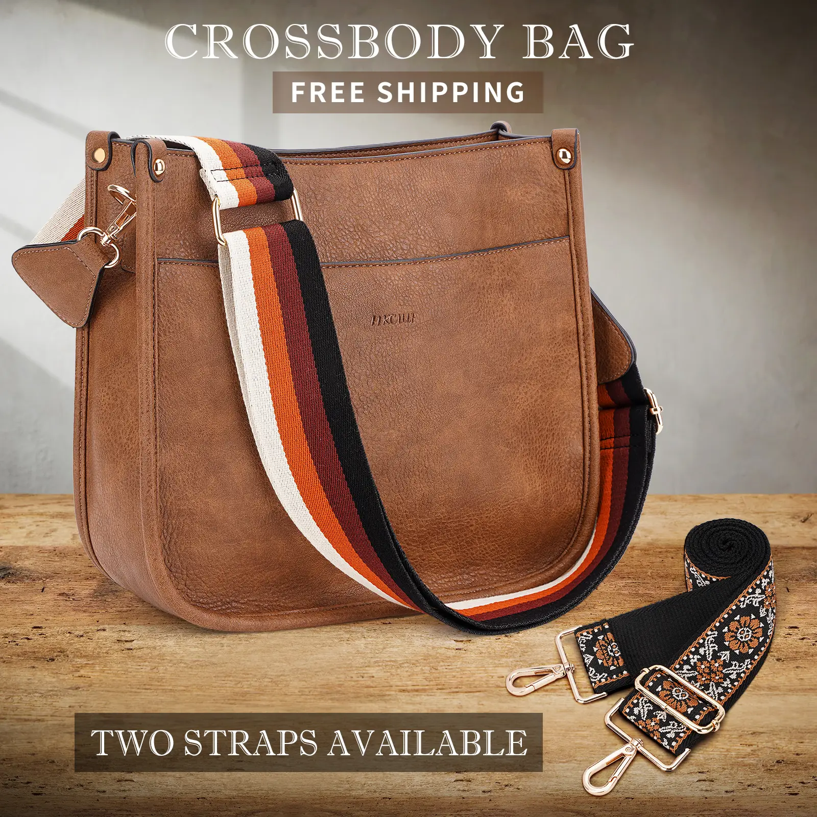 HK4045 Women's Elegant Crossbody Bags Shoulder Bucket Bags for Women Trendy Vegan Leather Handbags With 2count Adjustable Guitar Strap crossbody purse