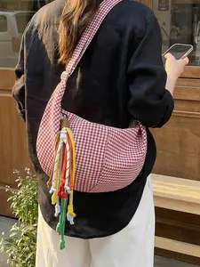 1pc  Ladies' crossbody bag, checkered shoulder bag, zipper closure, fashionable and versatile, suitable for daily commuting, shopping, lightweight ladies' crossbody bag, Everyday crossbody bag, Casual shoulder bag