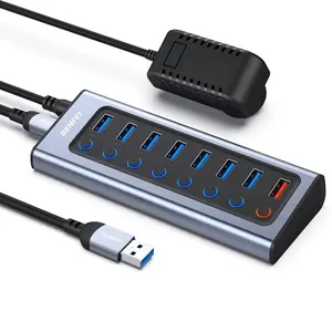 BENFEI Powered USB Hub with 7 Data Transfer Ports+1 Smart Charging Port USB Splitter Individual LED On/Off Switches