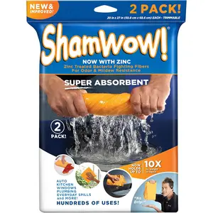 ShamWow Original Absorbent Multi-Purpose Cleaning Shammy Chamois Towel Cloth 20x23.5 In Machine Washable Trimmable Holds 10X its Weight in Liquid
