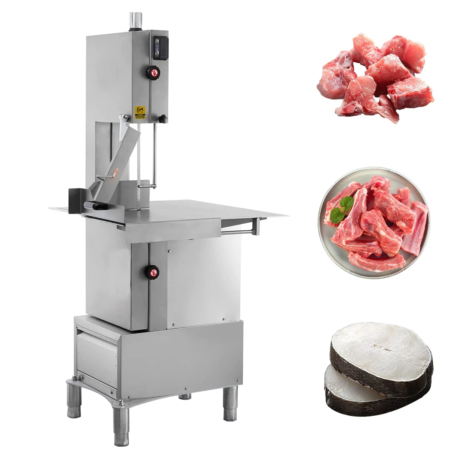 HAKKA FOOD PROCESSING Stainless Steel & Metal Electric Bone Saw Machine, 79.5in Countertop Commercial Butcher Bandsaw, 110V 1500W 2HP Power Motor, 22.3x26.3in Work Table, 50 ft/s Speed, Safety Guard for Food Processing
