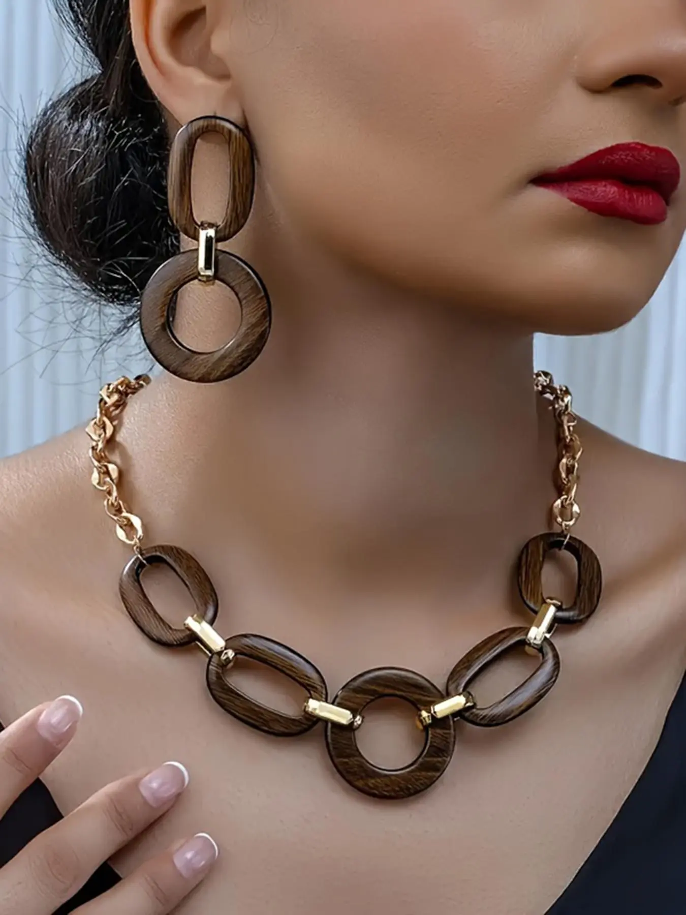 Wooden Geometric Design Dangle Earrings & Necklace, Retro Fashion Vintage Jewelry Set for Party, Daily Decor, Trendy All-match & Exquisite Jewelry for Gift, Necklaces Earrings Set Jewellery