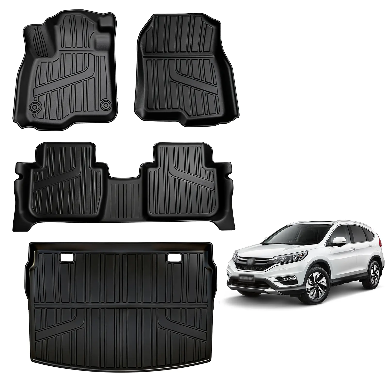 Fits 2023-2026 Honda CR-V (Including Hybrid) TPE Floor Mats & Upper Position Cargo Liner Set, All Weather Custom Full Coverage Black Car Mats Interior Accessories