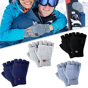 Pack of 4 Winter Fingerless Gloves with Cover Convertible Mittens Knitted Gloves for Women Men Cold Weather Stylish Colors