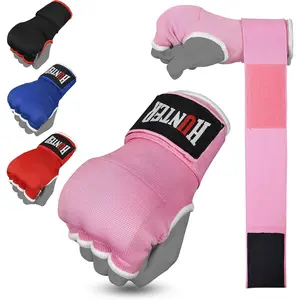 Gel Padded Inner Gloves with Hand Wraps for Boxing, Quick Elastic  Wraps for Men & Women, Muay Thai MMA Kickboxing Martial Arts Knuckle Wrist Protector (Pair)