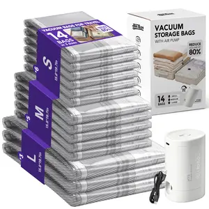 Travel Vacuum Storage Bags Set of 14 with Wireless Electric Air Pump, Space Saver Vacuum Bags for Clothes & Travel Essentials, Vacuum Seal Bags for Clothing, Reusable Compression Bags Perfect for Carry-On Suitcases, House Organizers for Home & Luggage