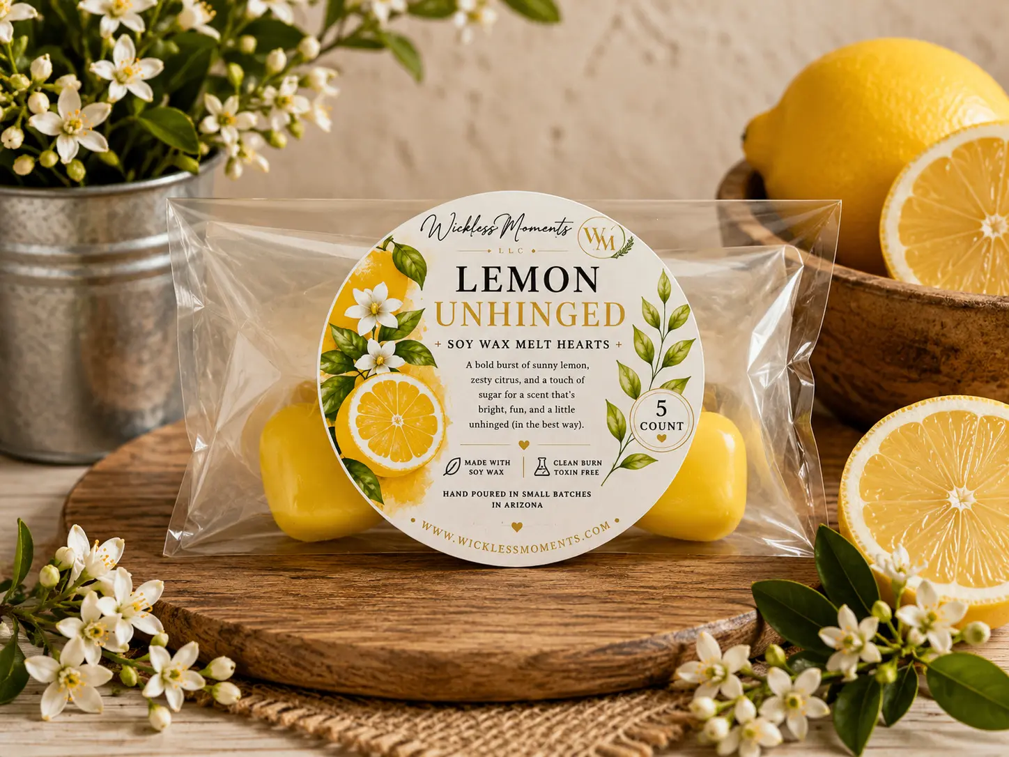 Lemon Unhinged Soy Wax Heart Melts | 5 Count
