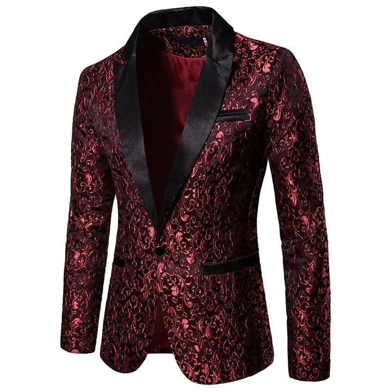 Fashion Men Business Social Jacquard Suit Jacket Single Breasted Top Black / White / Gold Men's Wedding Party Dress Blazers Coat Menswear Long Sleeve