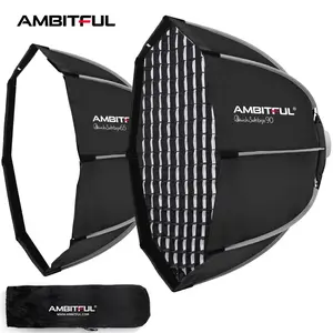 AmbitfulQS65/90 Bowens Mount Quick-install Octagonal Softbox, On-camera Deep Parabolic Soft Light Shade, Grid for Photography, Live Streaming & Shooting, Compatible with Godox Fill Lights, Honeycomb Grille