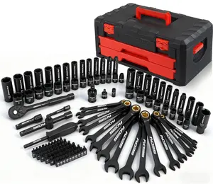 Premium 132-Piece Mechanics Tool Set, SAE/Metric 1/4" & 3/8" Drive Socket Set, Ratcheting Wrenches, Extensions & Adapters, Quick-Release Ratchet, Professional Auto Repair Tool Kit with Storage Case, Christmas Gift