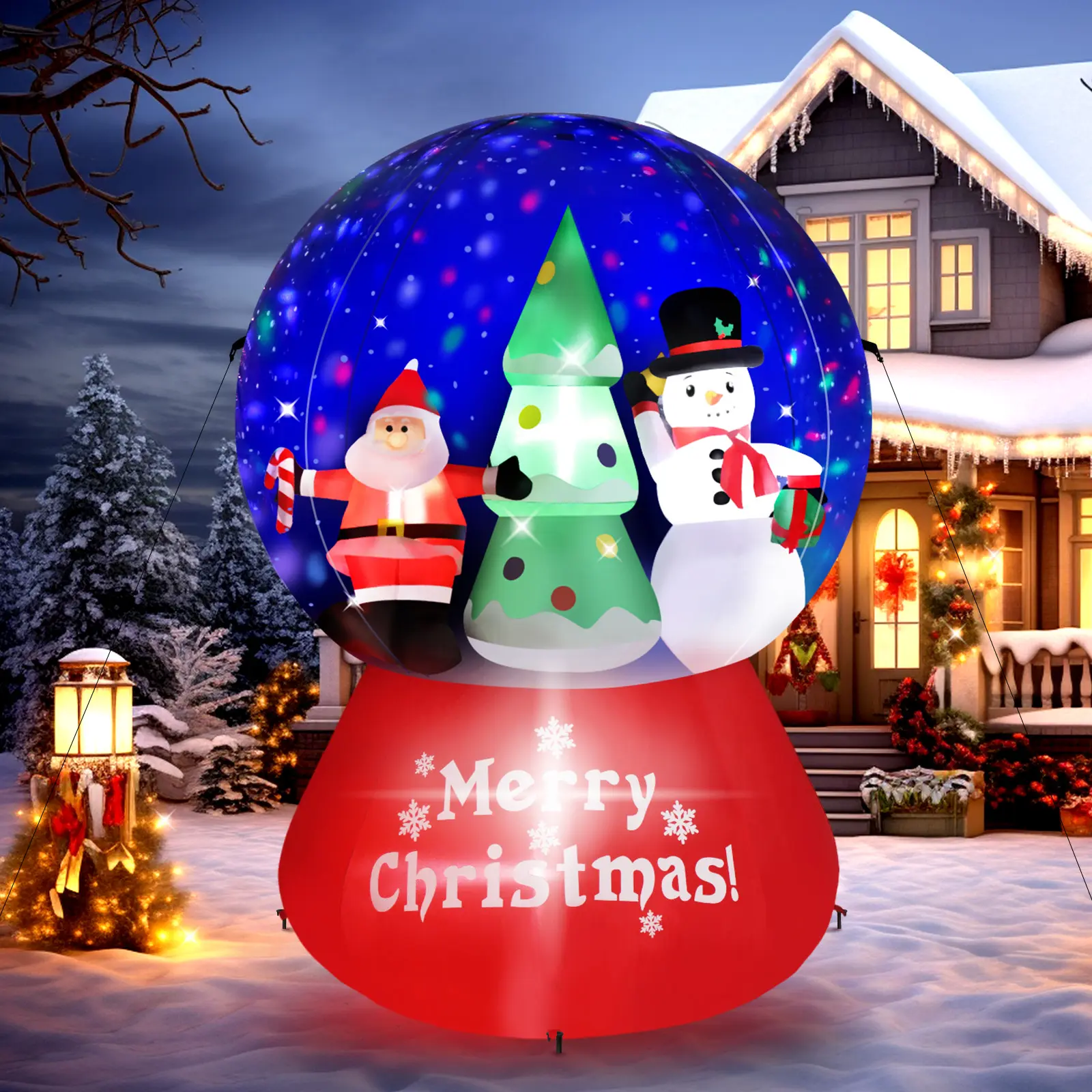 Fraser Hill Farm 6-Ft. Tall Santa & Snowman Snow Globe Blow Up Inflatable with Lights, Outdoor Christmas Inflatable Decoration for Lawn and Yard, Giant Festive Holiday Decor