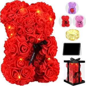 Lighted Bear Rose Flower Gift for Women Handmade Preserved Rose Teddy with Light Romantic Table Decor for Valentine's Day Christmas Mother's Day Birthday & Anniversary Red