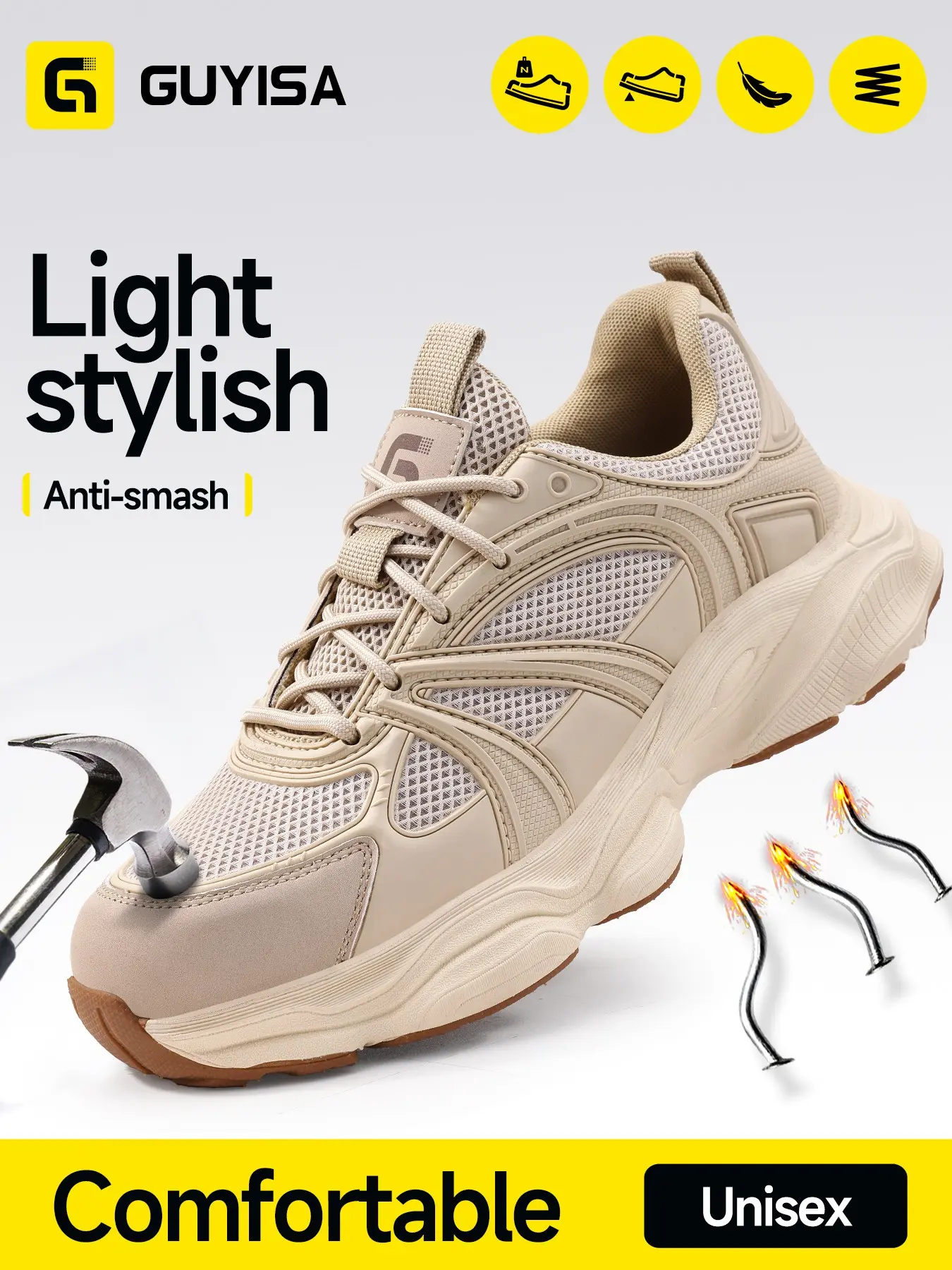 Men's Safety Shoes, Work Safety Footwear, Anti-Puncture & Anti-Stamping Steel Toe Cap, Steel Toe Lightweight, Breathable Patchwork Design, Casual Thick Sole Work Boots
