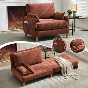 Foldable sofa bed recliner, 3-in-1 convertible sleeper, mid-century modern decor, suitable for small spaces, with three pillows, can be placed in the bedroom study room guest