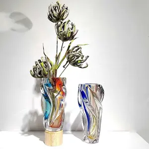 Elegant Twisted-Pattern Multicolored Glass Vase