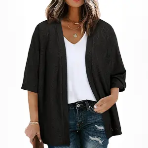 Eytino Plus Size Cardigan for Women Half Sleeve Knitted Jacquard Summer Kimono Cover up Tops(1X-5X)
