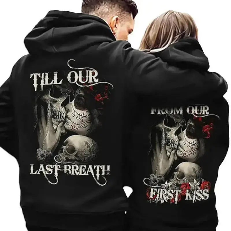 Men's Skull and Rose Graphic Hoodie, Casual Streetwear Cotton Blend Pullover, Long Sleeve Loose Fit Sweatshirt for Daily & Party Wear, Cute, Great For Outerwear And Innerwear, Preppy
