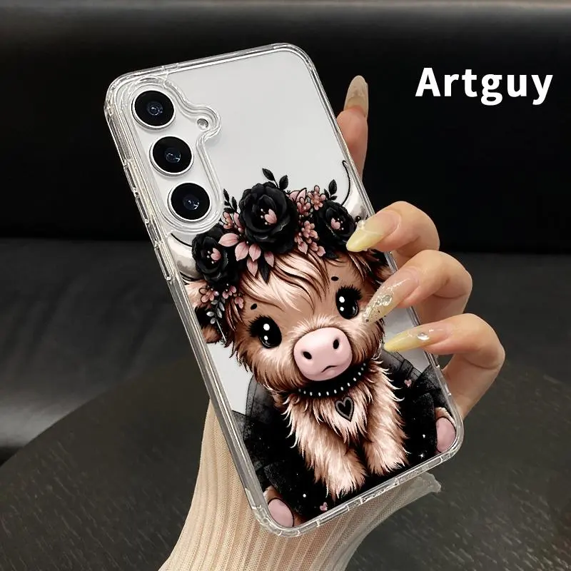 Magnetic Case for Samsung Galaxy S26 S23 Ultra S24 Plus S25 Edge S22+ FE Floral Highland Calf  Printed Acrylic Hard Back Soft Silicone Edge Water-resistant Smartphone Cover