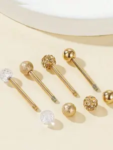 8-Piece Set: Simple & Stylish Stainless Steel Body Jewelry — Crystal Ball Tongue Rings & Nipple Rings (Piercing Accessories)