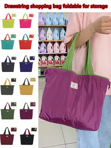 Drawstring Fashion Grocery Bag, Foldable Reusable Waterproof Travel Bag, Portable Lightweight Handbag, Large Capacity for Shopping and Travel