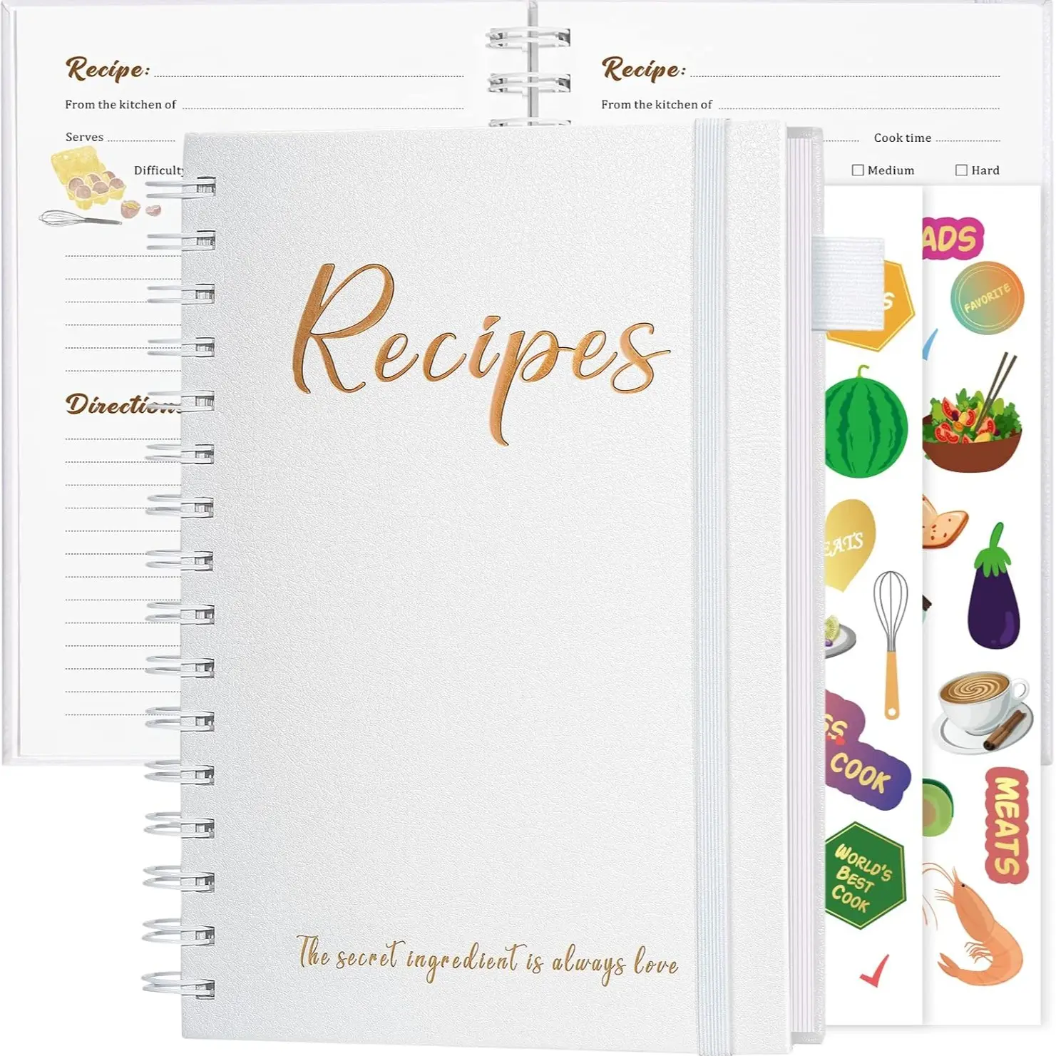 JUBTIC Recipe Book to Write in Your Own Recipes,7" x 10" Personal Blank Recipe Notebook, 2 Colorful Stickers,Hold up to 120 Recipes,Pink &  Pearl