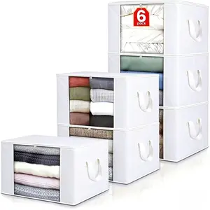 Large Capacity Foldable Fabric Storage Boxes, Blanket Storage Bag, Foldable Storage Organizer, Organize Bedroom, Closet, Clothes, Dormitory, 3/6 Pieces, Versatile Use