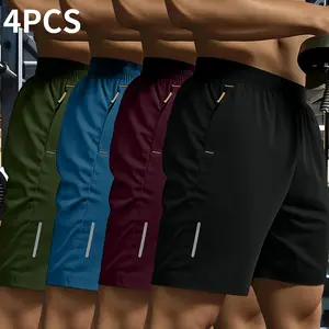 Men’s Solid Color Zip-Pocket Shorts 4-Piece Set – Summer Casual Style, Comfortable and Breathable, Everyday Wear