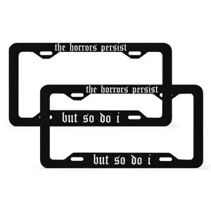The Horrors Persist But So Do I License Plate Frame, Black Funny Goth y2k Vehicle Accessories for Car Bumper, Girls Gift For Her