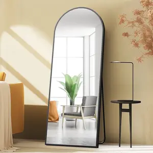 CONCETTA Arched Full Length Mirror 59" X 16", 64"x21" Black Aluminum Alloy Shatter-proof Glass Modern Freestanding Mirror for Living Room Bedroom