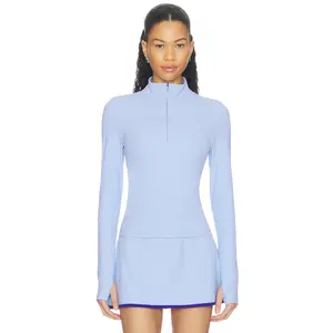 Splits59 Tess Rigor Half Zip Waist Length Top in Skylight