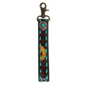 SUNFLOWER SUNRISE HAND-TOOLED KEY FOB