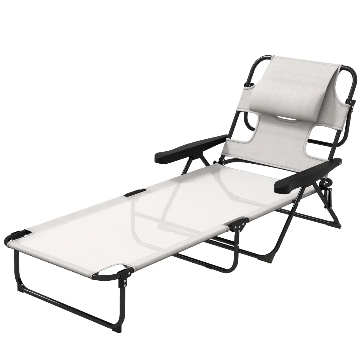212 Main 84G-391V00CW Outsunny Folding Lounge Chair with Reclining Back, Cream & White
