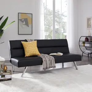 Modern Convertible Folding Sofa Bed with Chrome Legs, Reclining Compact Couch.