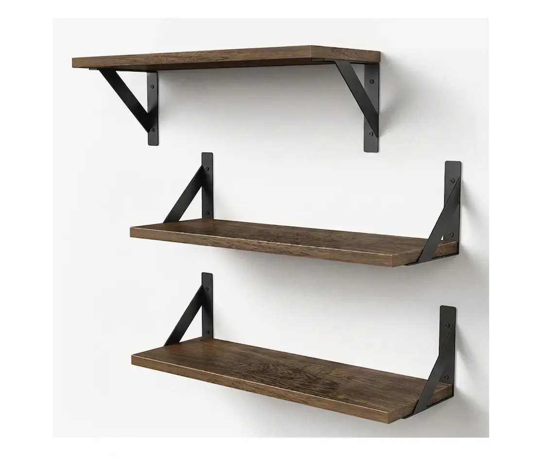 Set of 3, Rustic Floating Book Shelves for Wall Set, Wood Wall Shelves (Set of 3, Dark Brown) Set of 3, Rustic Floating Book Shelves for Wall Set, Wood Wall Shelves (Set of 3, Dark Brown)