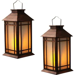Bdor 2-Pack 13" Vintage Candle Lantern with Led Flameless Candle (6hr Timer) - IP65 Waterproof Battery Powered - Outdoor Patio Hanging Lanterns Decorative Tabletop Lanterns