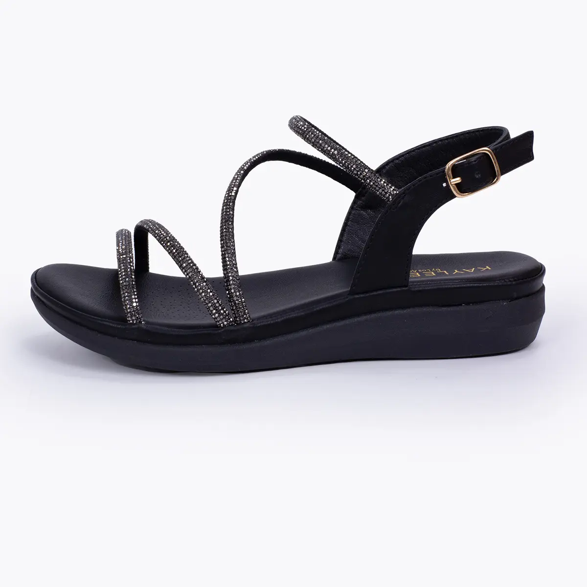 AUBRIE-91 WOMAN SANDAL OPEN ROUND TOE RHINESTONE EMBELLISHED ANKLE STRAP PLATFORM HEEL