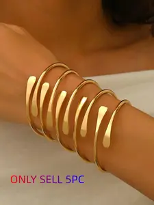 Vintage Open Bangle Set - 5-Pack Stackable Boho Bracelets for Women | Adjustable Gold/Silver Bangles for Daily, Parties & Festivals (Christmas, Valentine’s Day, Mother’s Day Gifts)