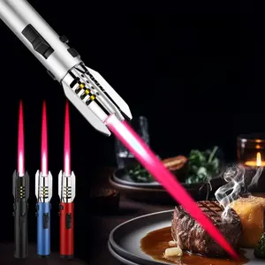 1 piece, Large flame torch, adjustable with refillable red flame, features a bright igniter with safety lock and switch lock. Windproof flame torch with large butane gas tank, suitable for emergencies, campfires, barbecues (butane gas not included) tiktok
