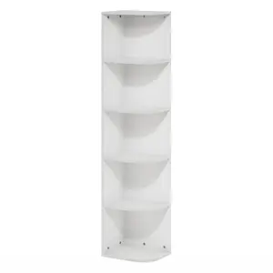 PASIR 5-Tier Wall Corner Bookshelf, Minimalist Open-Shelf Corner Unit, 9.3x12x51.7 in White Indoor Furniture Shelf for Living Room, Bedroom