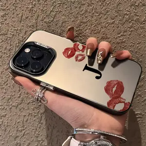 Phone case for iPhone 16 Pro Max 15 Plus 14 13 12 11 XR XS Sexy red lips J letter Anti-Scratch Shockproof Pocket-Friendly durable Cover