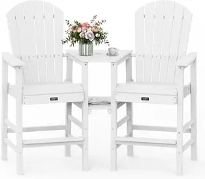 VINGLI Tall Adirondack Chairs Set of 2, All Weather HDPE Bar Height Adirondack Chair with Double Trays, Adirondack Barstools for Balcony, Poolside, Backyard and Patio