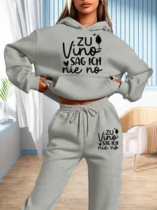 Zu Vino German Wine Theme Early Spring Set, Casual Graphic Pattern, Loose Fit, Comfortable Daily Wear