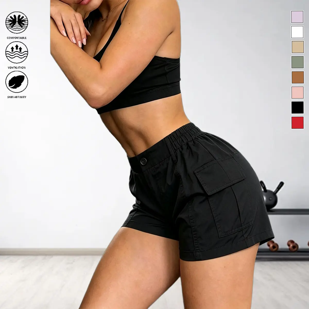 Women’s Polyester Summer Quick-Dry Running Shorts - Breathable, Machine-Washable, Pockets, Non-Restrictive Casual Athletic Bottoms for Everyday Wear, Yoga, Fitness, Machine Wash