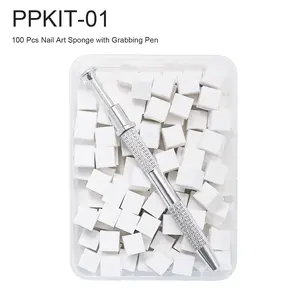 Nail Art Sponge Kits with Grabbing Pen 100PCS 1cm* 1cm Shed-Resistant High-Density for YOKEFELLOW GleamTap Cushion Chrome Powder